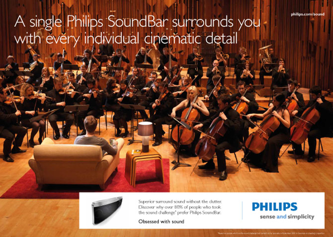 The Mozart Symphony Orchestra in an advert for the Philips SoundBar